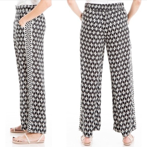 Max Studio Wide Leg Pants Black Cream Pop Surf Geo Print Women’s Size Medium - Picture 8 of 12